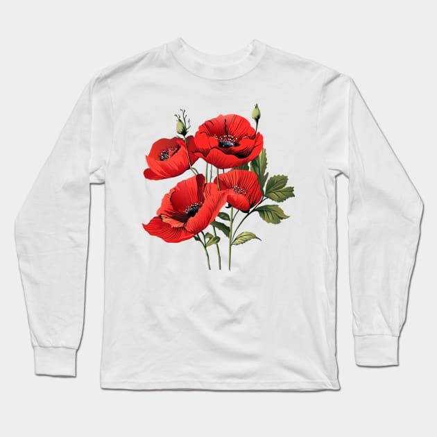 Red poppies flowers, beautiful poppy watercolor Holiday Decoration Birthday gifts and presents, american, traditional, anniversary, memory Long Sleeve T-Shirt by sofiartmedia